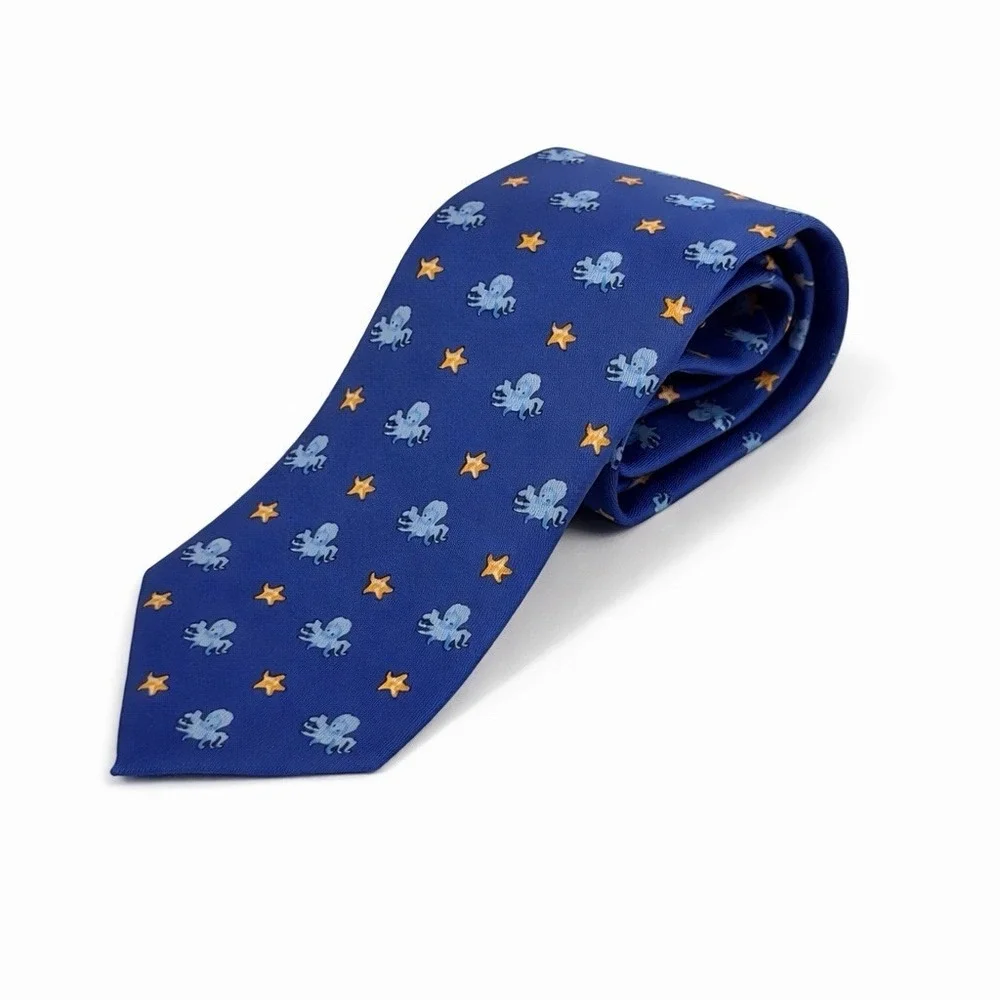 J McLaughlin Octopus Tie Nautical Novelty Silk Blue Starfish‎ NWT